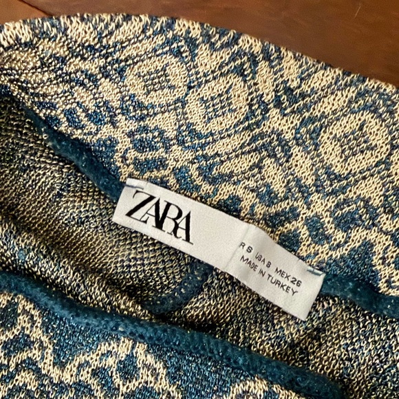 Zara Teal and Cream Floral Boot Cut Pants - Picture 3 of 3